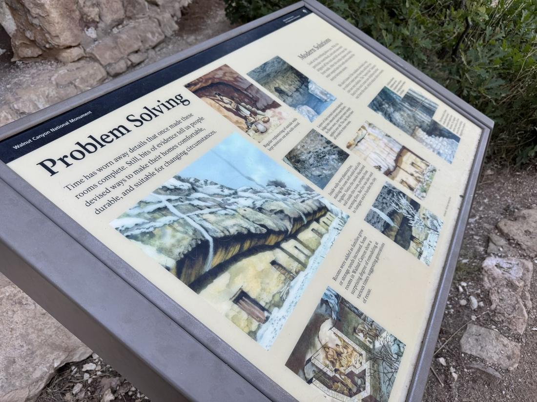 A trail sign at Walnut Canyon titled Problem Solving